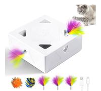 Migipaws Jouets pour Chat, Jouet interactif Automatique à 7 Trous pour Souris, Jouet d'éveil Ultra Amusant pour Les Chats d'intérieur, Rechargeable par USB, 4 pièces de Plumes