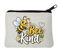 Mignon abeille tenant une fleur avec message gentil pochette porte-monnaie en néoprène 10 x 11 cm Blanc