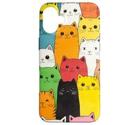 Mignon Adorable Dessin animé Cats Visages Vif Style passal Coque pour iPhone 16 Plus