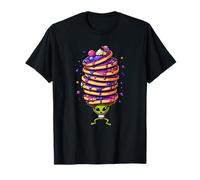 Mignon Alien Portant Une Pile de crêpes géantes Galaxie T-Shirt