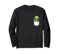 Mignon Alien Vert dans la Poche Signe de Paix Kawaii drôle Dessin animé Manche Longue