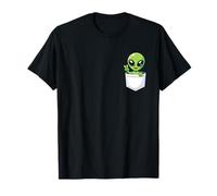 Mignon Alien Vert dans la Poche Signe de Paix Kawaii drôle Dessin animé T-Shirt
