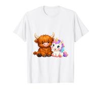Mignon Amis Vache Highland et Licorne T-Shirt Graphique avec Valeur, Homme, Blanc, L
