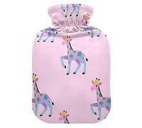 Mignon animal girafe nœud jaune pêche bouteille d'eau pour eau chaude avec housse souple, sac d'eau chaude 2L pour thérapies chaudes et froides, chauffe-ventre, Bolsa de agua Caliente para el Dolor