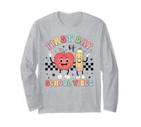 Mignon Apple & Pencil First Day of School Vibes Happy Cartoon Manche Longue