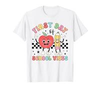 Mignon Apple & Pencil First Day of School Vibes Happy Cartoon T-Shirt