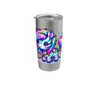Mignon arc-en-ciel zèbre coloré lumières de vacances Kawaii Gobelet isotherme en acier inoxydable double paroi
