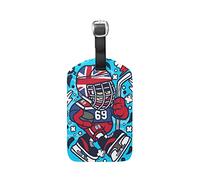 Mignon Baseball Bleu Anglais Etiquettes à Bagages de Valises Etiquette Nom Adresse ID en Cuir Tags pour Le Voyage(2pcs)