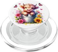 Mignon Bébé Highland Vache Veau Fleurs Graphic PopSockets PopGrip pour MagSafe