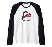 Mignon bébé Pingouin de Noël avec Appareil Photo Rouge prenant des Photos Manche Raglan