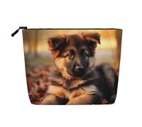 Mignon Berger Allemand Chiot Multi Fonctionnel Sac de Maquillage en Lin Simple Couche Sac de Rangement Cosmétique Mode et Pratique, Noir , Taille unique