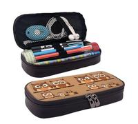 Mignon Big Brown Cartoon Owls Print Leather Flap Cosmetic Case, Cosmetic Bag, Zipper Storage Bag, Leather Flap Stationery Bag, Black, One Size, Noir , Taille unique