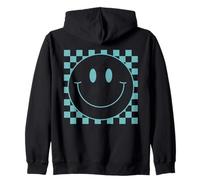 Mignon Bleu Damier Sourire Visage Paix Souriant Visage Heureux garçon Sweat à Capuche