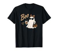 Mignon Boo Fantôme Café Léopard Coquette Bow Halloween Rétro T-Shirt