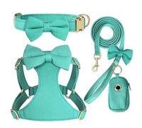 Mignon Bowknot Réglable en Nylon Doux en Nylon Collier HARNESH Leash Sage avec Sac De Merde pour Shiba Inu Chihuahua Pug Yorkie,Vert,S