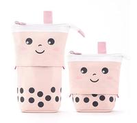 Mignon Bubble Tea Pencil Case Titulaire Télescopique Sac De Papeterie, Porte-Stylo Debout Sac De Cosmétiques Rétractable, avec Sourire Visage Dot Organisateur Sac pour Filles Étudiants Femmes Adultes