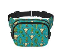 Mignon Cactus et Crâne de Taureau Imprimé Carré Taille Porte-monnaie Double Couche Fanny BagTrendy Travel Waist Bag pour Hommes et Femmes, noir, One Size