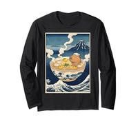 Mignon Capybara Ramen MT Fuji Ukiyo-e Grande Vague Art Japonais Manche Longue
