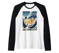 Mignon Capybara Ramen MT Fuji Ukiyo-e Grande Vague Art Japonais Manche Raglan