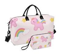 Mignon Cartoon Rose Rainbow Horse Décoratif Carry On Personal Item Bag Gym Bag with Toiletry Bag for Avion Traveling Waterproof Bolsa para viajar en Avion de Mujer
