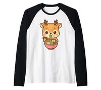 Mignon cerf Mangeant des Ramen Kawaii Art Amateur de Nourriture Manche Raglan