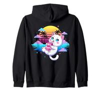 Mignon Chat au Lait Fraise Kawaii Vaporwave Coucher de Soleil Sweat à Capuche