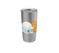 Mignon Chat Bâtiment Igloo Froid Brique Glace Hiver Neige Art Kitty Gobelet isotherme en acier inoxydable double paroi
