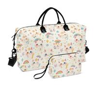 Mignon chat de dessin animé arc-en-ciel enfantin décoratif épaule Weekender sac de nuit sac d'entraînement avec trousse de toilette pour le sport bolso de para Mujer