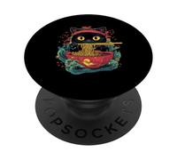 Mignon chat kawaii anime japonais ramen amoureux des chats et parents d'animaux PopSockets PopGrip Adhésif