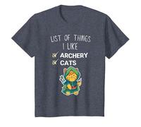 Mignon Chat Kawaii liste des Choses Que J'aime tir à l'arc Amant T-Shirt, Enfant, Bleu Chiné, 4 Ans
