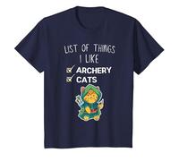 Mignon Chat Kawaii liste des Choses Que J'aime tir à l'arc Amant T-Shirt, Enfant, Bleu Marine, 8 Ans