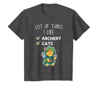 Mignon Chat Kawaii liste des Choses Que J'aime tir à l'arc Amant T-Shirt, Enfant, Chiné Foncé, 10 Ans