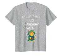 Mignon Chat Kawaii liste des Choses Que J'aime tir à l'arc Amant T-Shirt, Enfant, Gris Chiné, 10 Ans
