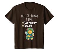 Mignon Chat Kawaii liste des Choses Que J'aime tir à l'arc Amant T-Shirt, Enfant, Marron, 10 Ans