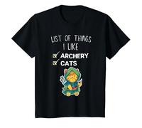 Mignon Chat Kawaii liste des Choses Que J'aime tir à l'arc Amant T-Shirt, Enfant, Noir, 12 Ans