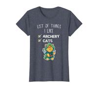Mignon Chat Kawaii liste des Choses Que J'aime tir à l'arc Amant T-Shirt, Femme, Bleu Chiné, S