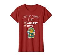 Mignon Chat Kawaii liste des Choses Que J'aime tir à l'arc Amant T-Shirt, Femme, Canneberge, S