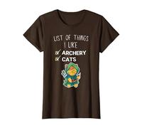 Mignon Chat Kawaii liste des Choses Que J'aime tir à l'arc Amant T-Shirt, Femme, Marron, L
