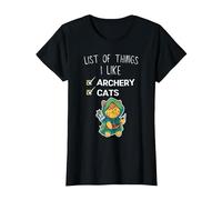 Mignon Chat Kawaii liste des Choses Que J'aime tir à l'arc Amant T-Shirt, Femme, Noir, M