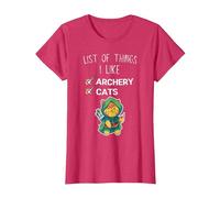 Mignon Chat Kawaii liste des Choses Que J'aime tir à l'arc Amant T-Shirt, Femme, Rouge Chiné, XXL