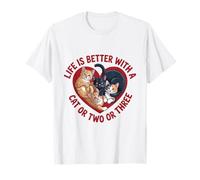 Mignon Chat Maman Life is Better with a Cat Or Two Or Three Heart T-Shirt