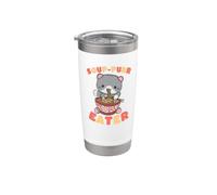 Mignon chat mangeant ramen soupe ronronneur Gobelet isotherme en acier inoxydable double paroi