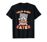 Mignon Chat Mangeant Ramen Soupe ronronneur T-Shirt Graphique avec Valeur