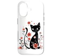 Mignon Chat Noir Design Scandinave Fleur Boho Printemps Chat Coque pour iPhone 17