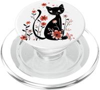 Mignon Chat Noir Design Scandinave Fleur Boho Printemps Chat PopSockets PopGrip pour MagSafe