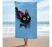 Mignon Chat Noir Natation Serviette de Plage Anti-Sable Microfibre Grande Serviette de Douche Multi-Usage Absorbante pour Salle de Bain Piscine 130 x 80 cm