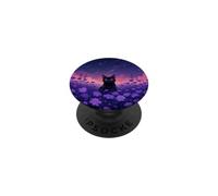Mignon Chat Noir Vaporwave Miaou Champ de Fleurs rétro Minuit PopSockets PopGrip Adhésif