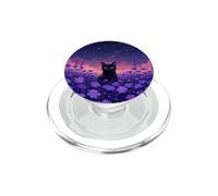 Mignon Chat Noir Vaporwave Miaou Champ de Fleurs rétro Minuit PopSockets PopGrip pour MagSafe