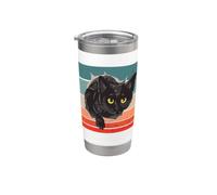 Mignon chat noir yeux jaunes tissu déchiré Kitty chaton Gobelet isotherme en acier inoxydable double paroi