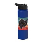 Mignon chat noir yeux jaunes tissu déchiré Kitty chaton Stainless Steel Insulated Water Bottle